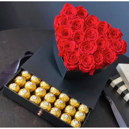 Roses in Heart Shaped Box with Drawer