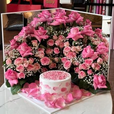 Acrylic Mirror Cake & Roses Arrangement