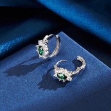 Emerald Green White Gold Plated Earrings
