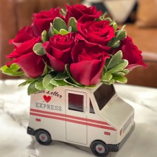 Love Letter Express Mail Truck Roses Vase