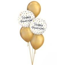 Happy Anniversary White And Gold Balloon Bouquet