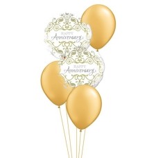 Happy Anniversary Gold And White Balloon Bouquet