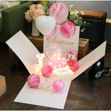 Surprise Balloon Box with Light-up Letters - Pink