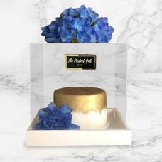 Blue Hydrangea Flowers with Cake Transparent Gift Box