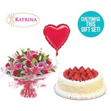 Strawberry Vanilla Cake & Pink Lilies Gift Set (Small Bouquet)