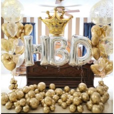 Silver 'HBD' & Gold Chrome Balloons Arrangement