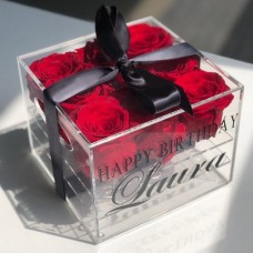 Personalised Everlasting Red Roses in acrylic box