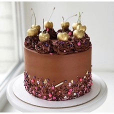 Swiss Chocolate Black Forest Cake with Gold Cherries (1kg)