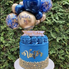 Blue & Gold Birthday Cake with Balloons (Half Kilo)