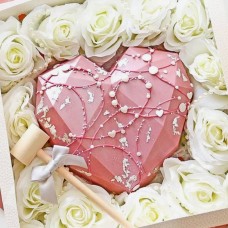 Pink Choco-Smash Heart Cake with white Roses