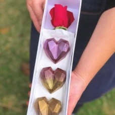 3 Choco-Smash Mini Heart cakes & Single Rose