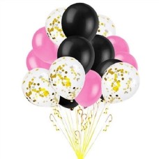 Black, Pink And Gold Confetti Balloon Bouquet