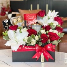 Red & White Candle, Chocolate & Flower Gift Box
