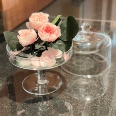Eternal Preserved Pink Peonies in Glass Cake Stand