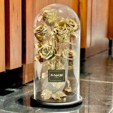 Everlasting Preserved Gold Roses Tree in Dome