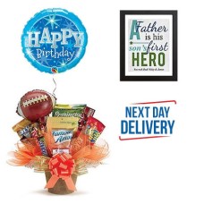 Birthday Balloon, â€˜Heroâ€™ Picture Frame & Dadâ€™s Snack Bouquet