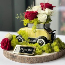 Yellow Car Shaped Roses Vase