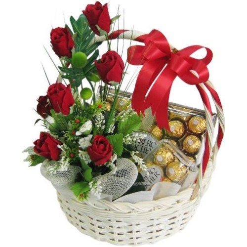 Roses and Chocolates in a Basket