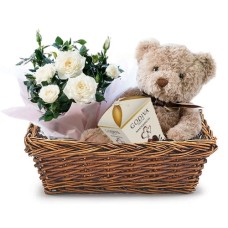 Godiva Chocolate, Roses and Teddy Gift Basket