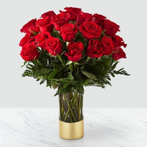 40 Red Roses in Luxury Gold Vase