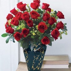 50 Red Roses in Black Gold Marble Vase