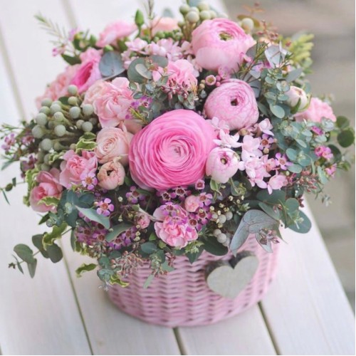 Pink Peonies Basket