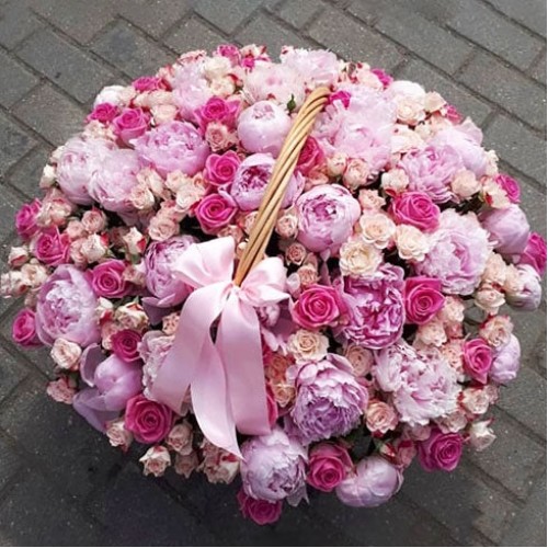 Extra Large Pink Peony Flower Basket