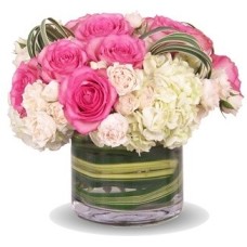 Bright White & Pink Roses In A Vase