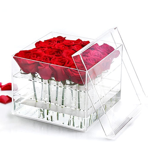 Romantic Luxury Red Roses Acrylic Clear Gift Box