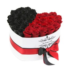 Red & Black Rose in white Heart Box (40 Roses)