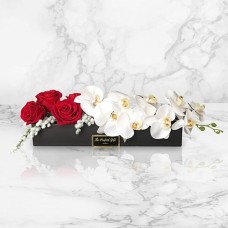 Red Roses and Orchid Flowers Gift Box