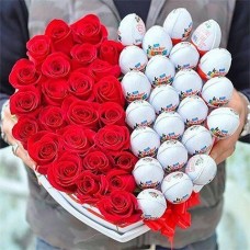 Red Roses & Kinder Eggs Heart Gift Box