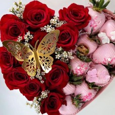 Roses & Dipped Strawberries Heart Box