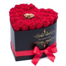 50 Red with a single Gold Rose in Black Heart Box