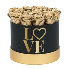 LOVE' Gold Roses Round Gift Box (30 Roses)
