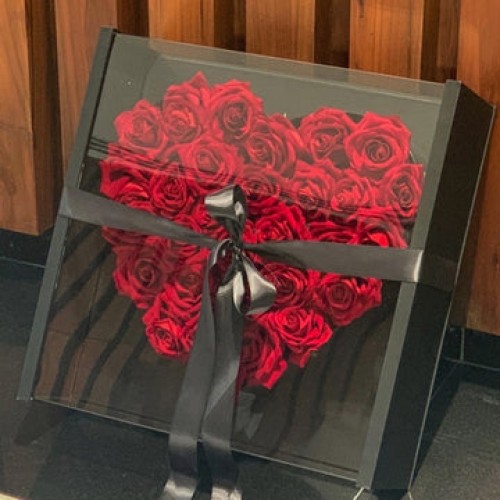 Red Roses in a LARGE Acrylic Heart Shaped Box