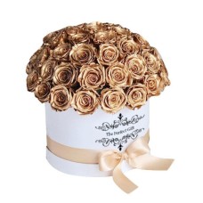 Luxury Gold Roses in white Round Box