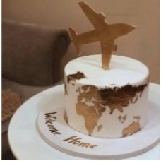 Elegant World Map With Golden Plane Cake