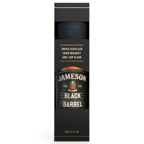 Jameson Black Barrel Whiskey & Hip Flask Gift Box 700ml