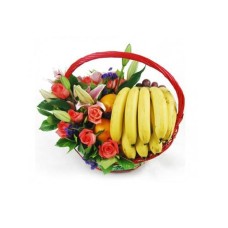 Pomelo Roses, Lilies & Fruit Basket