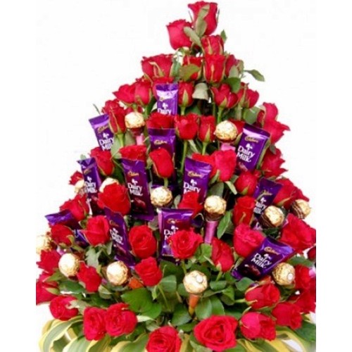 48 Roses Cadbury-Ferrero Bouquet