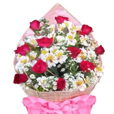 Dozen Roses & Peruvian lilies bouquet - BEST SELLER!