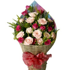 24 Fuchsia & Baby Pink Roses