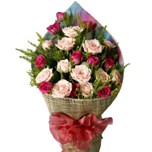 24 Fuchsia & Baby Pink Roses