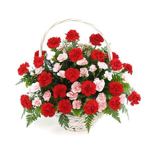 30 Pink & Red Carnations Basket