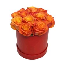 12 Korean Orange Roses Round Box