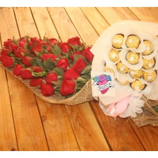 12 Roses Bouquet And 12 Ferrero Bouquet (36 Stems)
