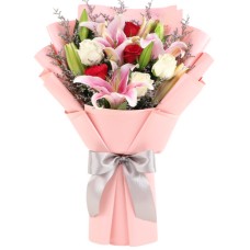Valentine's Red & White Roses with Lilies