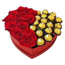 12 Roses & 12 Ferrero Heart Box