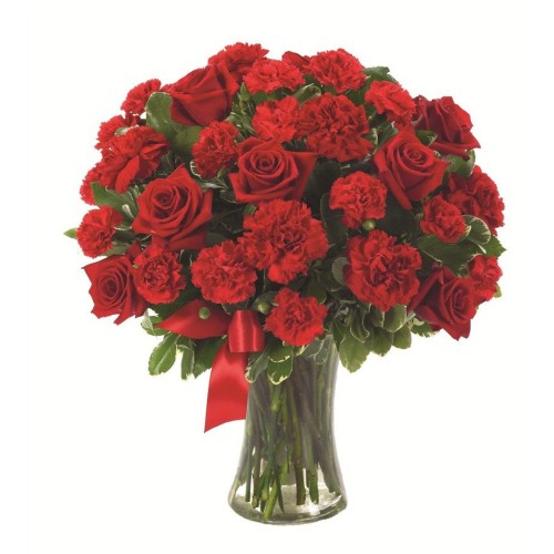 20 Red Carnations & 12 Red Roses Bouquet